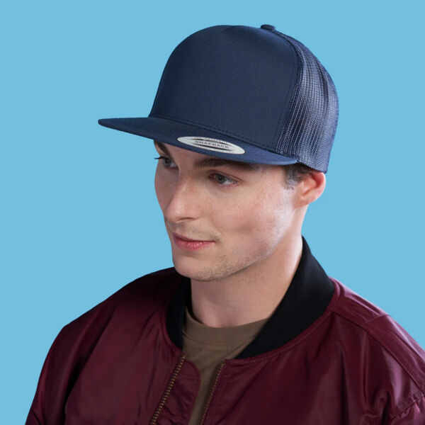 5 Panel Flat Peak Snap Back Trucker Cap Thumbnail